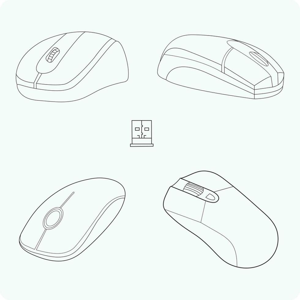 Computer mouse, Bluetooth mouse, Optical mouse vector line art, design