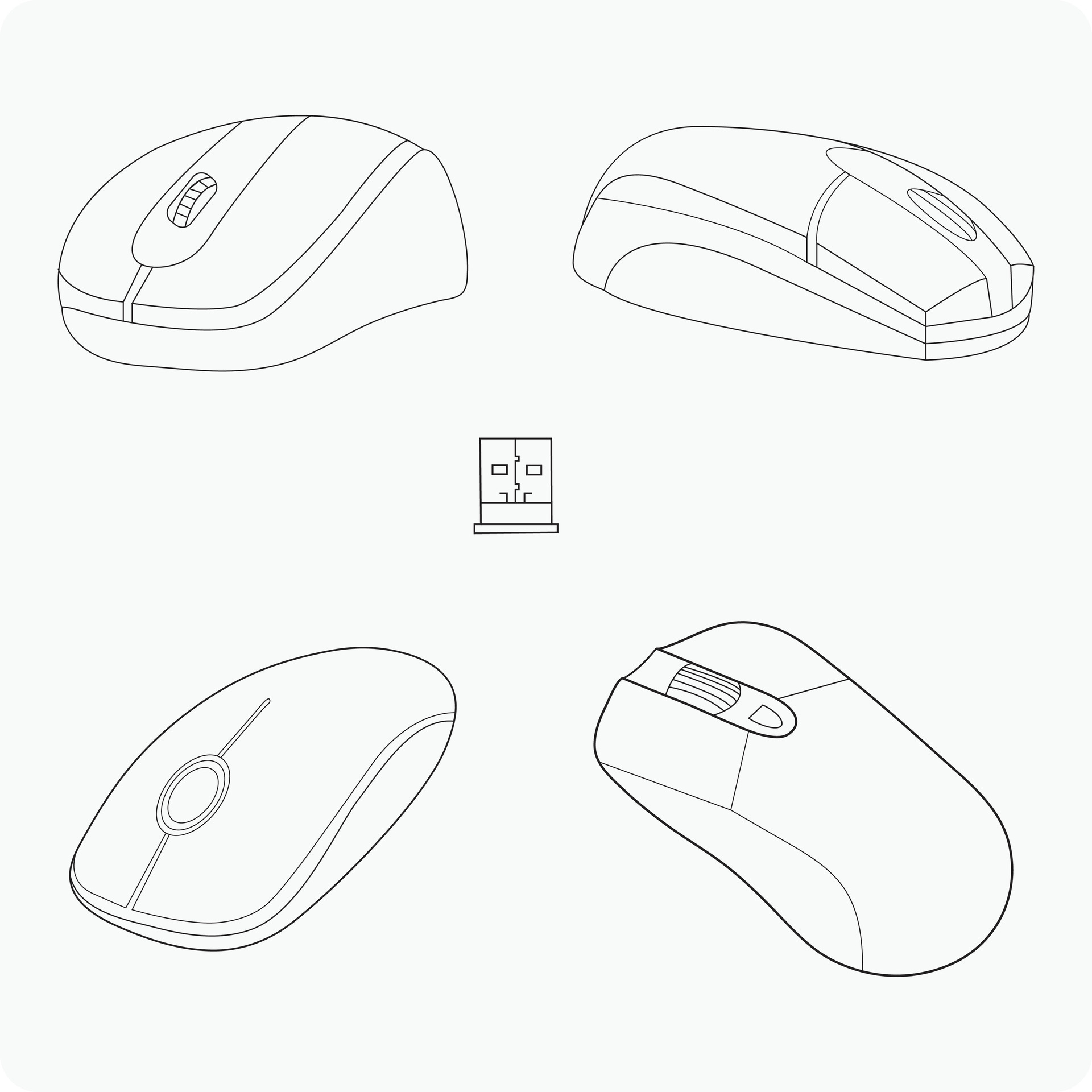 Computer mouse, Bluetooth mouse, Optical mouse vector line art, design