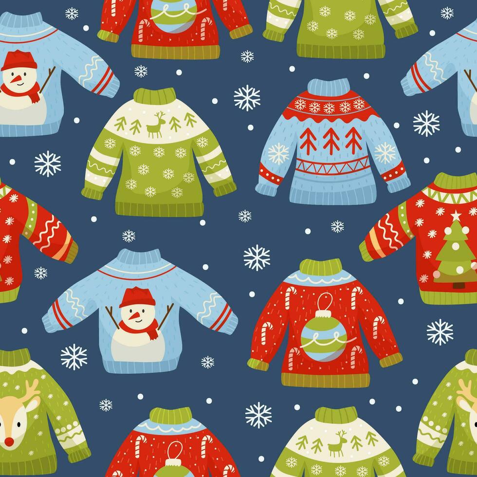 Seamless pattern. Vector cute style. Christmas sweater. Holidays.