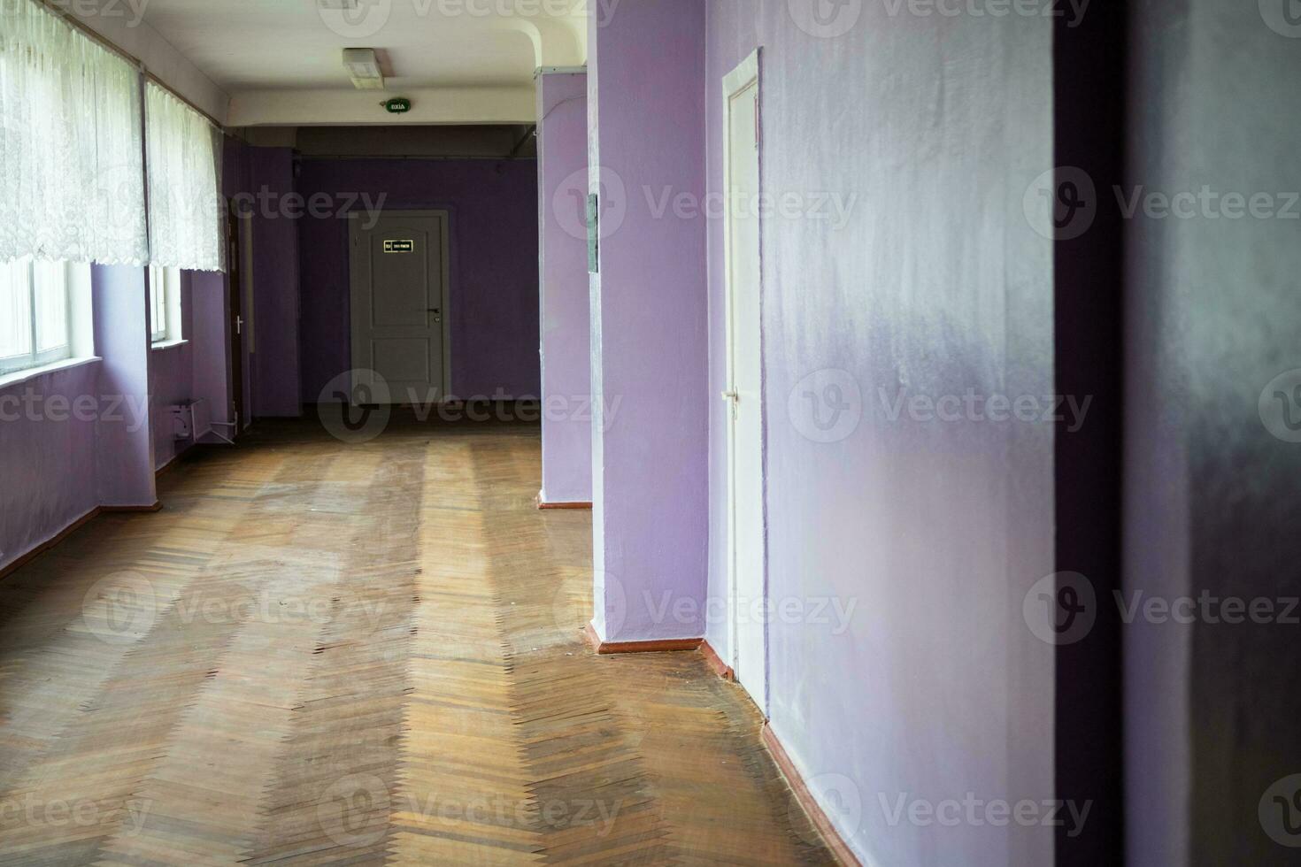empty ukrainian high school corridor. School during coronavirus quarantine. photo