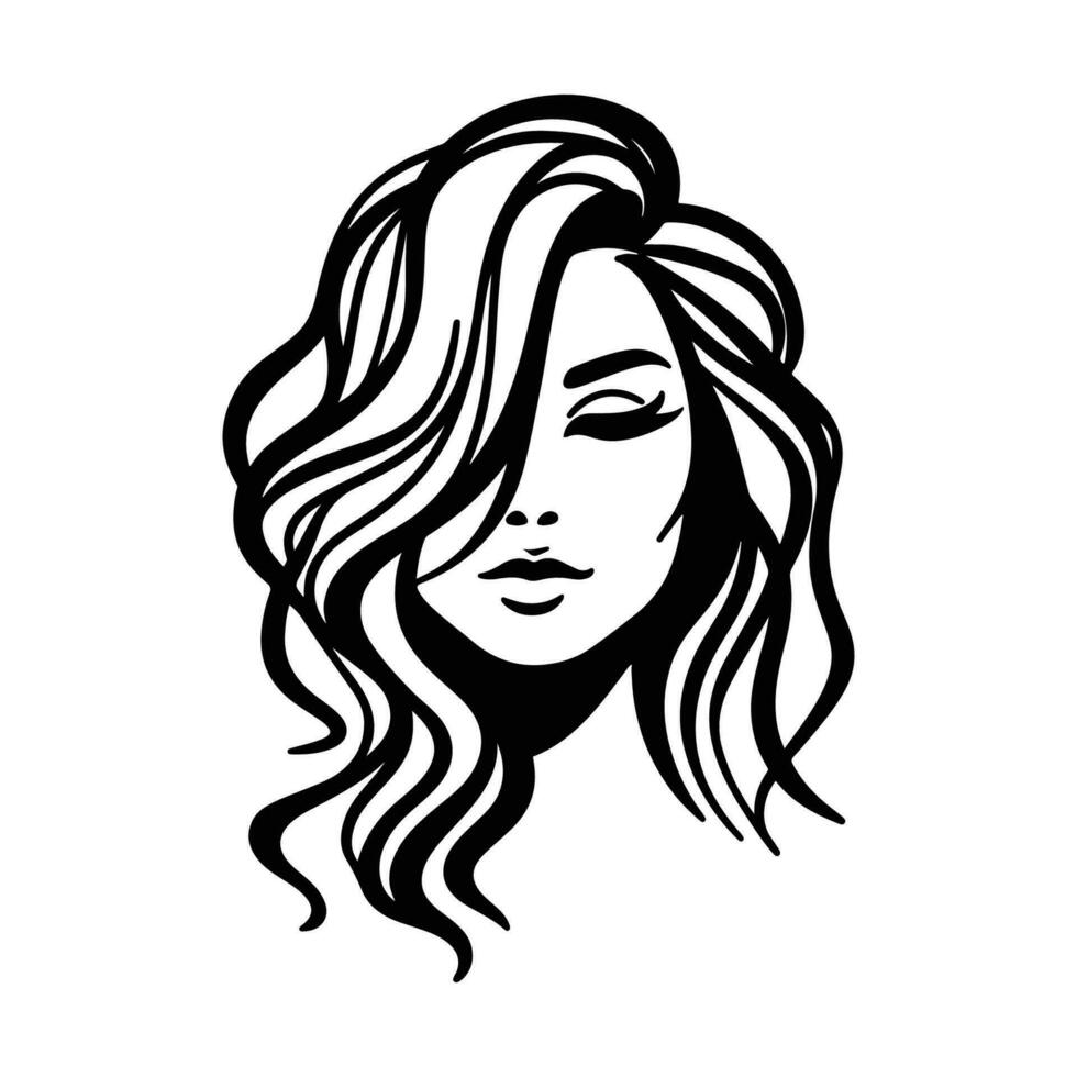 Beautiful Girl Face Logo Outline Vector, Makeup Logo, Girl Head Logo vector