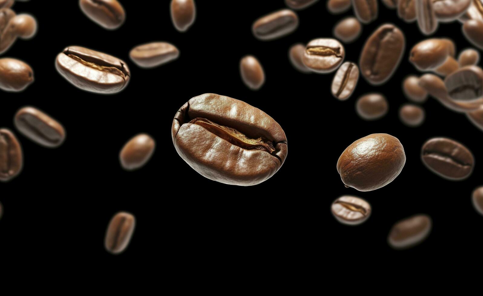 Coffee Bean flying on Black background, 3d illustration. Generative AI photo