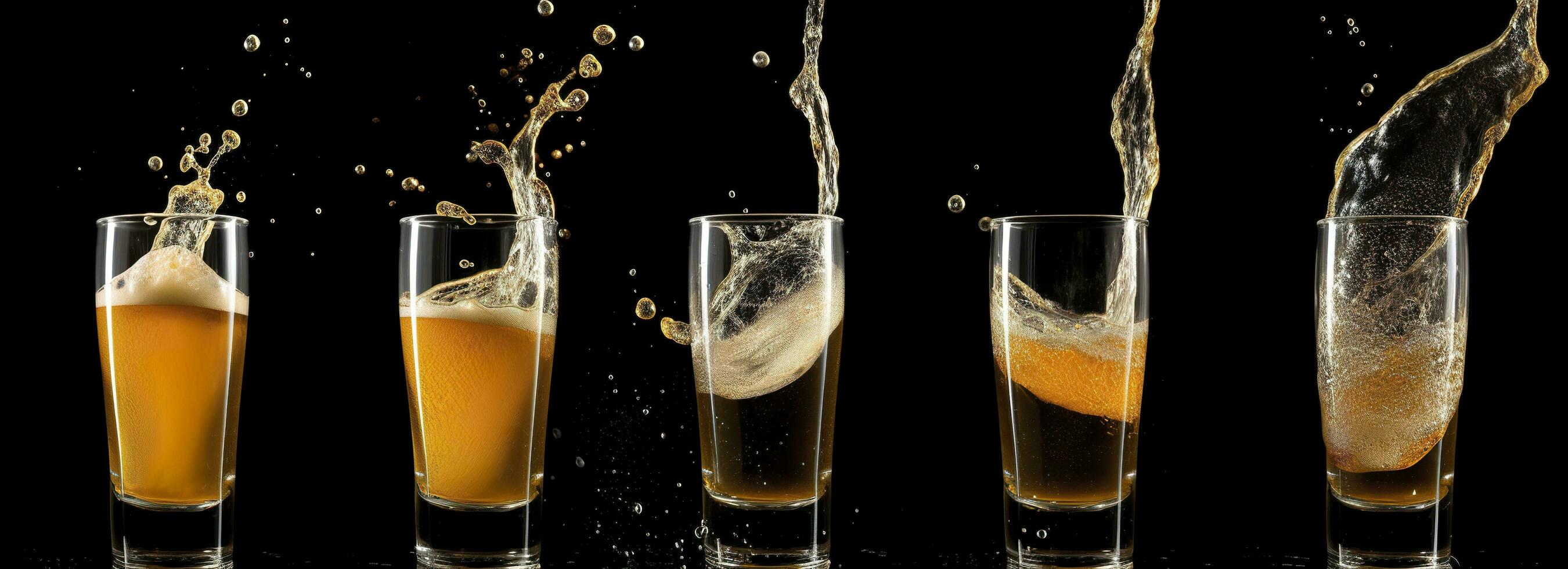 Pouring beer into a glass on a black background. Generative AI photo