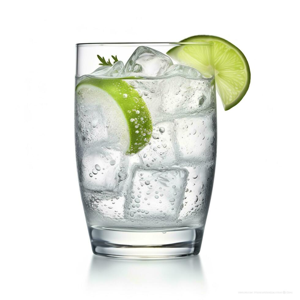 Gin tonic glass of water with ice isolated on white background. AI Generated photo