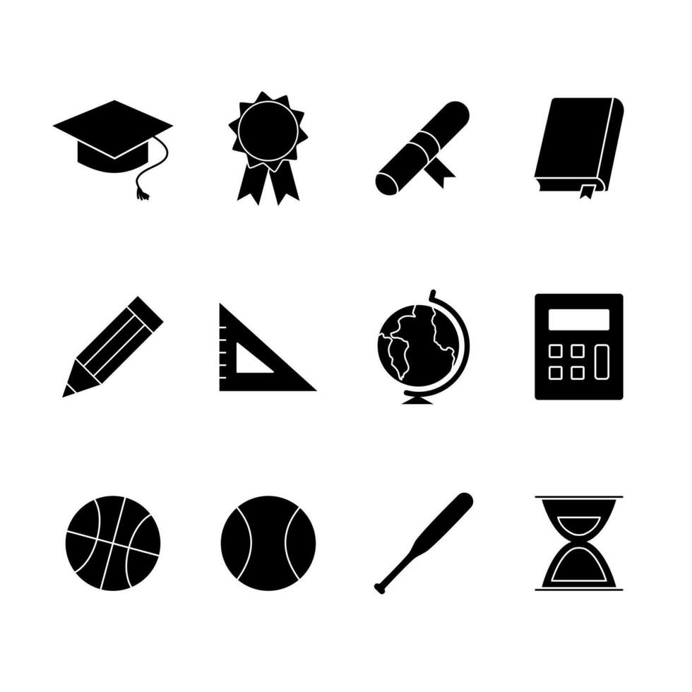 conjunto de colegio icono. negro educación íconos embalar. vector ilustraciones