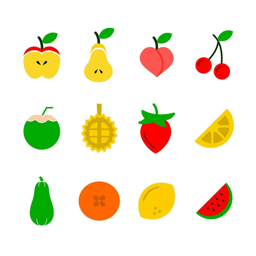 Fruits and berries icon set colored. Vector illustration in flat style.