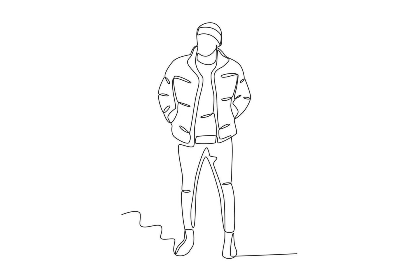 un hombre siente frío vistiendo un grueso chaqueta vector