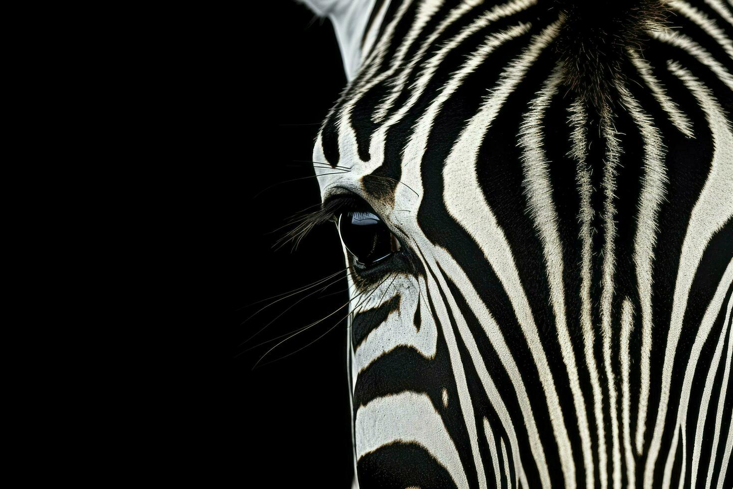 Portrait of a young zebra standing isolated on black background, ai generated photo