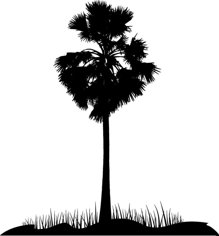 un negro y blanco ilustración de un palma árbol, silueta de palma árbol en blanco antecedentes vector arte, negro color