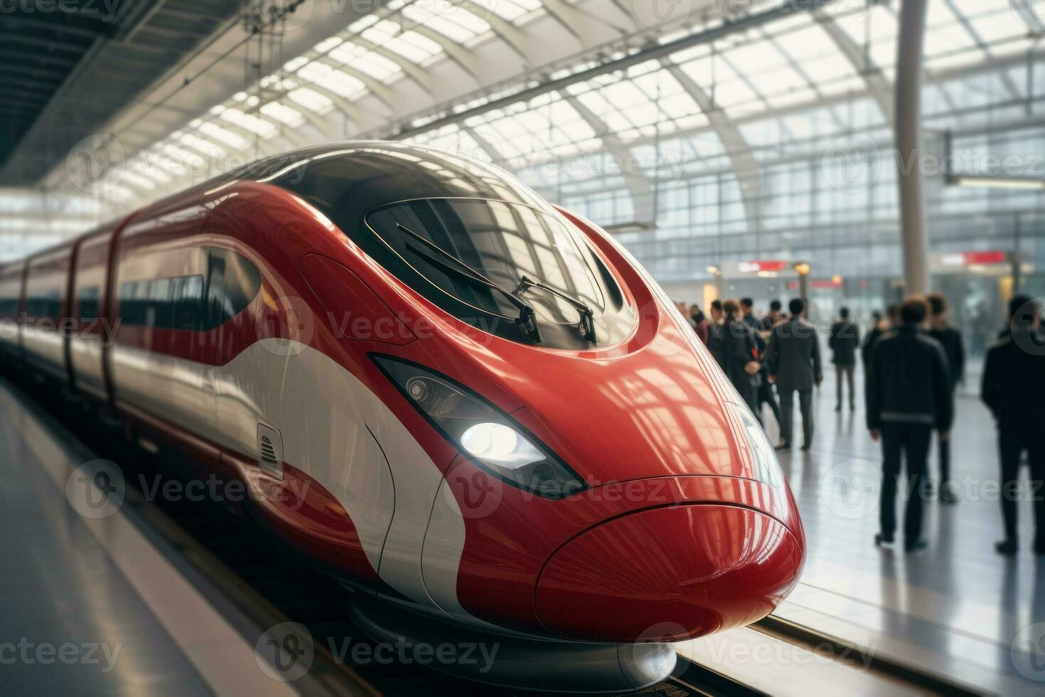 high speed train at the railway station generative ai photo