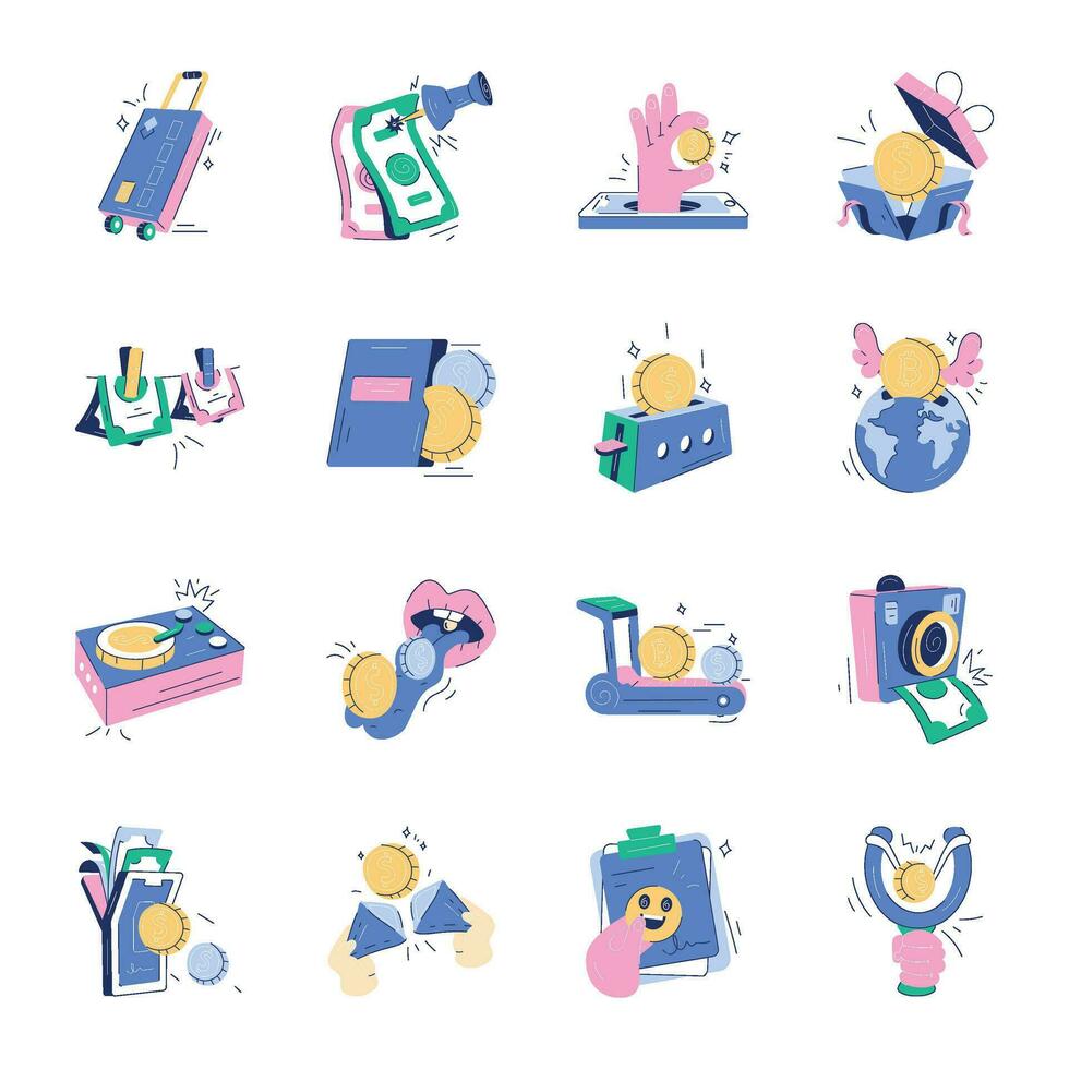 Collection of Finance Assets Doodle Icons vector