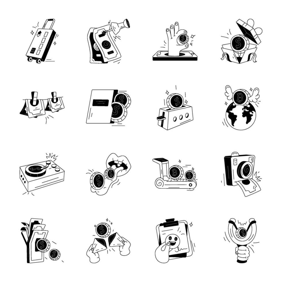 Collection of Finance Assets Doodle Icons vector