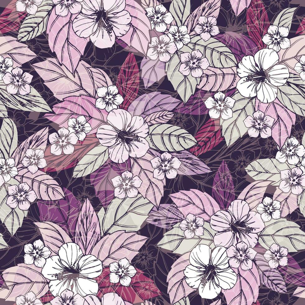 seamless floral pattern with pink and purple flowers vector