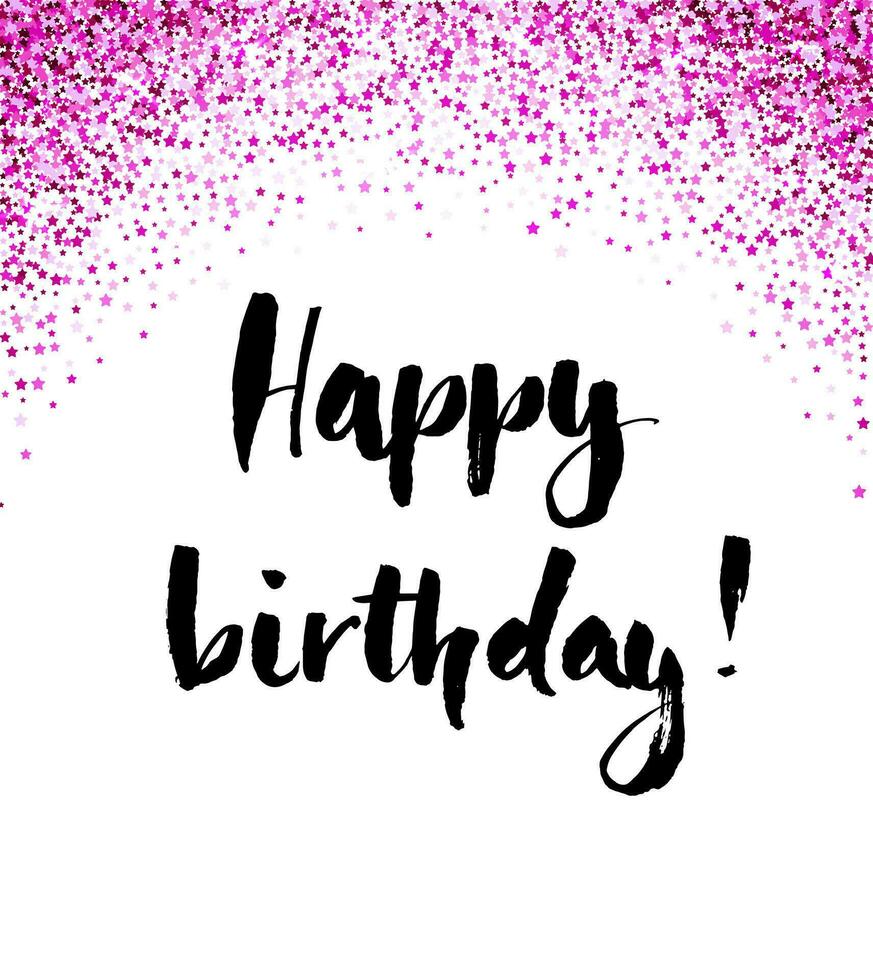 happy birthday card with pink glitter vector