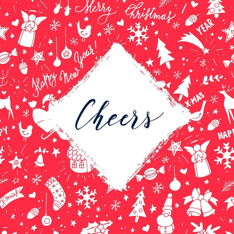 alegre Navidad y contento nuevo año saludo tarjeta con rojo y blanco antecedentes vector