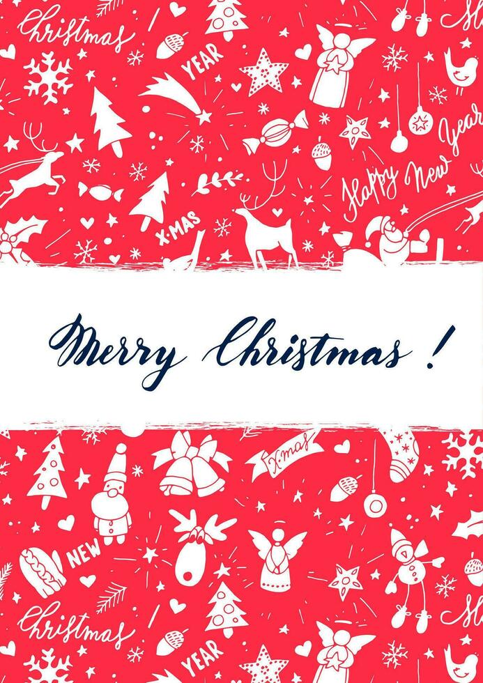 Merry Christmas and happy new year greeting card with red and white background vector