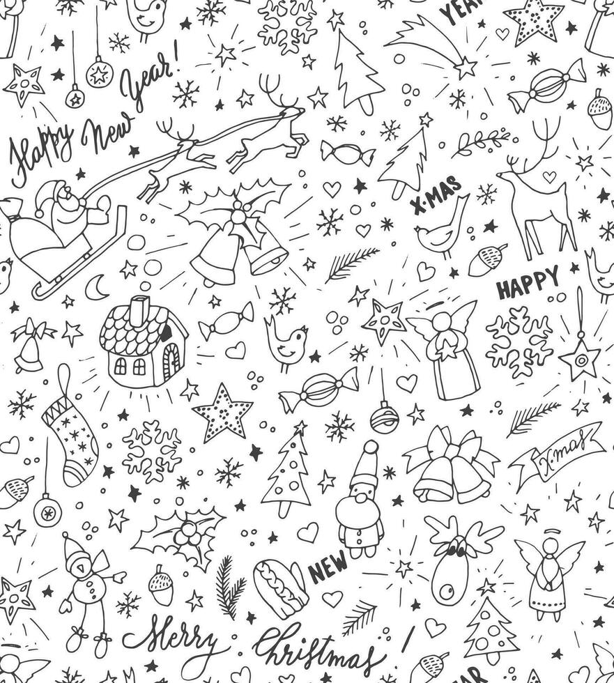 christmas seamless pattern with hand drawn doodles vector