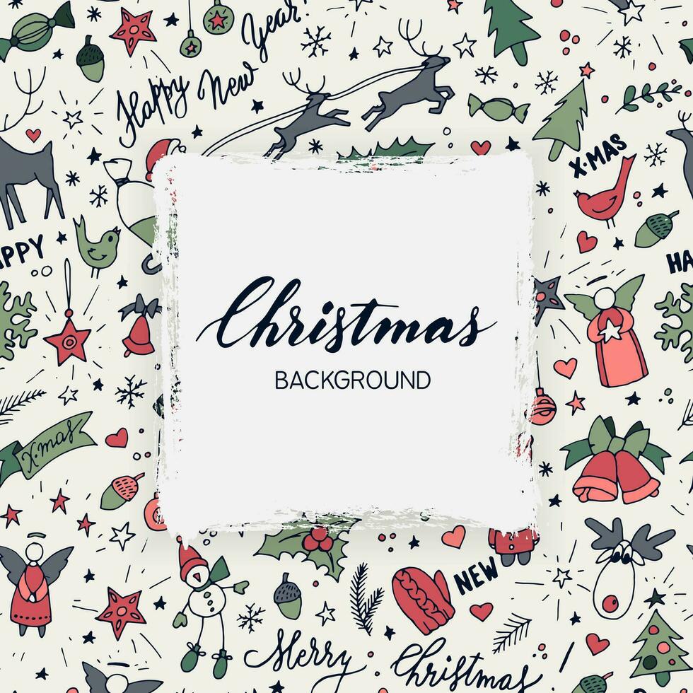 christmas background with hand drawn christmas symbols vector