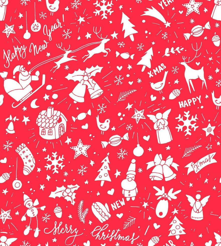 christmas seamless pattern with hand drawn icons vector