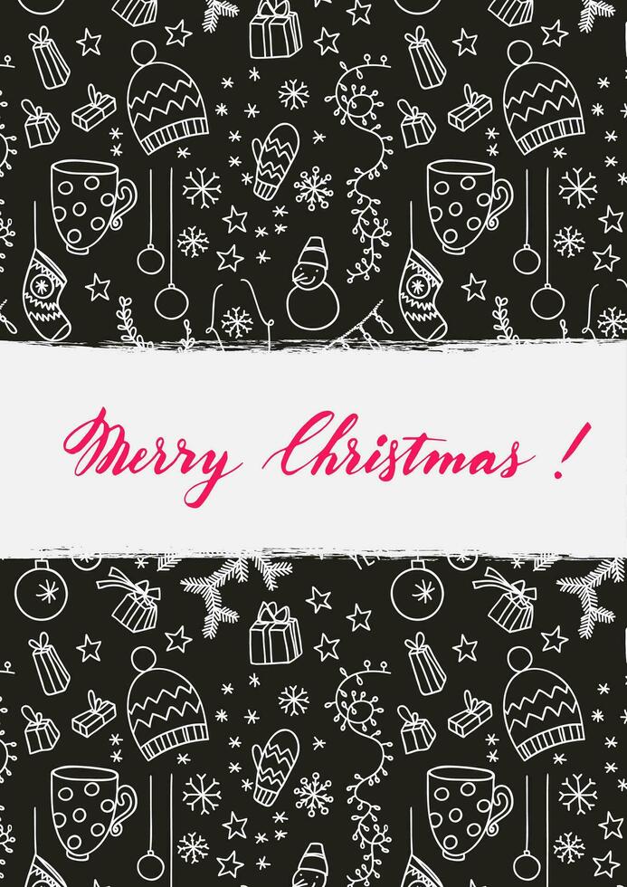 Merry Christmas and happy new year card with doodles and symbols vector