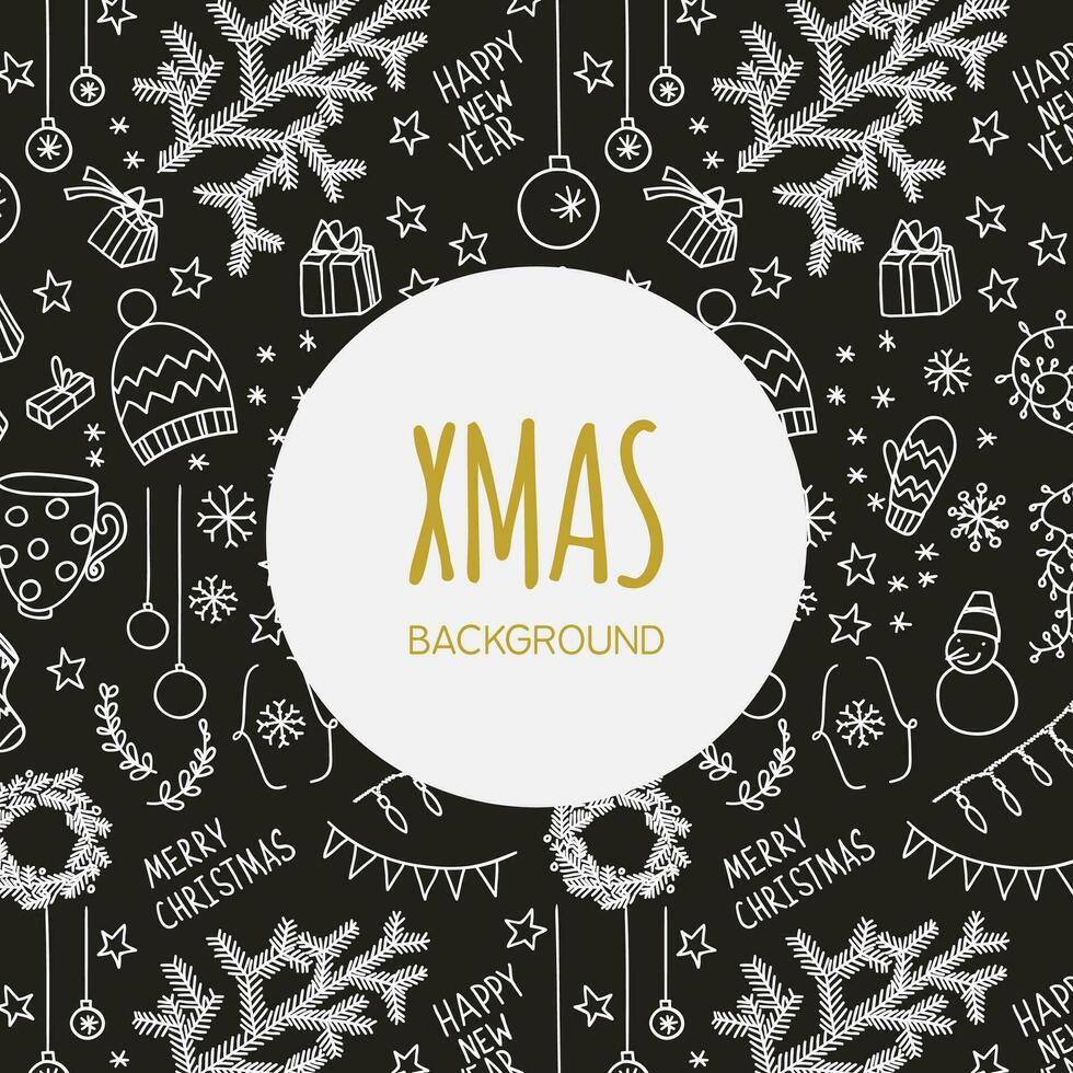 christmas background with hand drawn elements vector