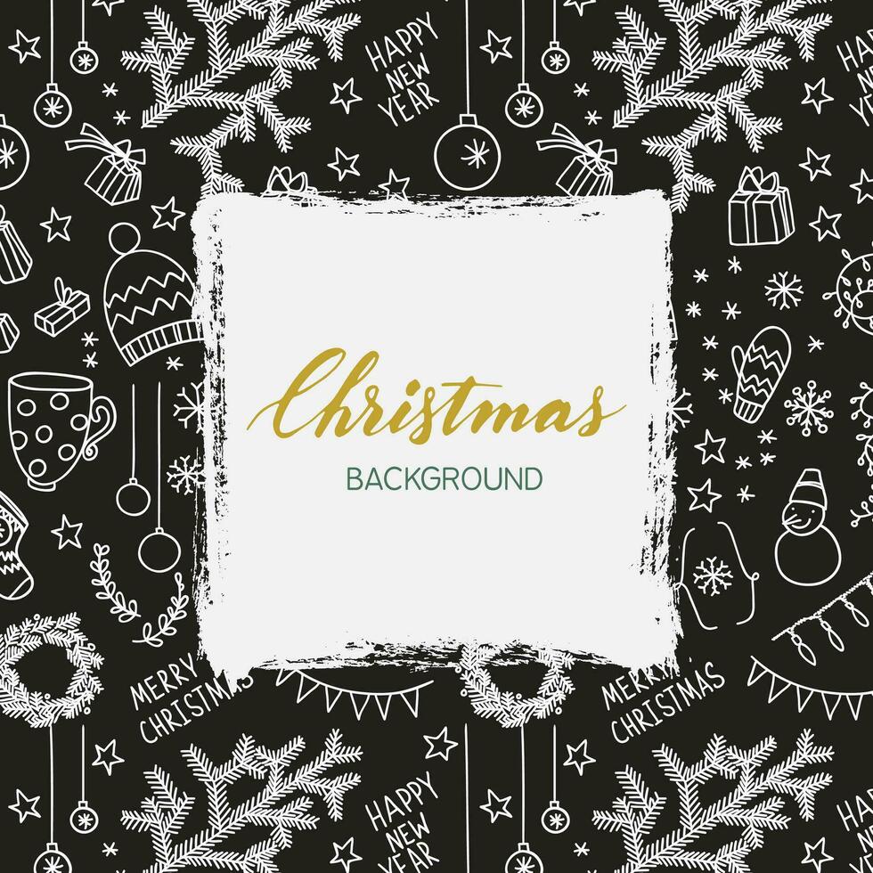 christmas background with hand drawn elements vector