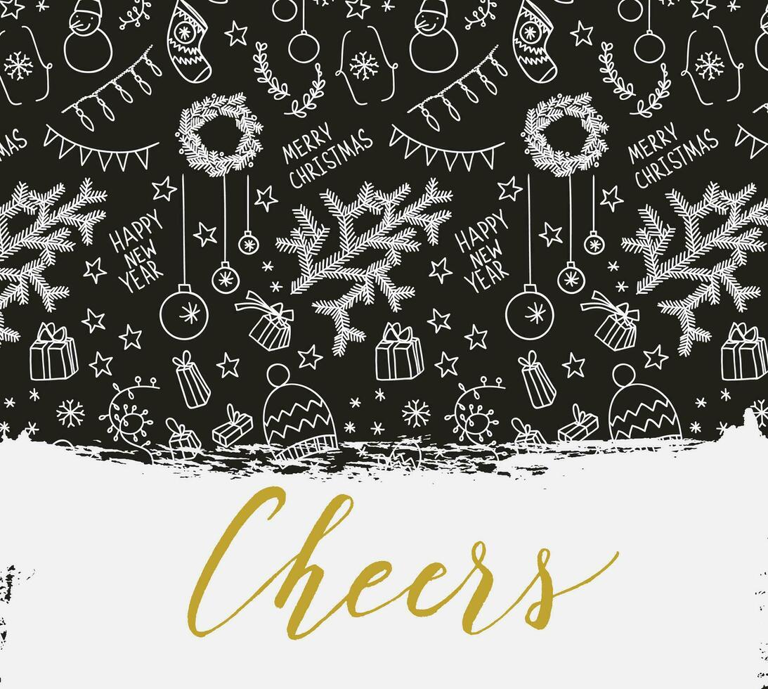 christmas background with hand drawn icons vector