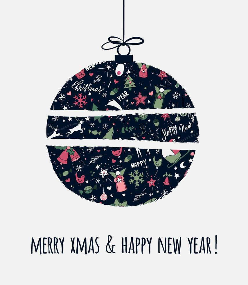 christmas ball with christmas icons and text vector