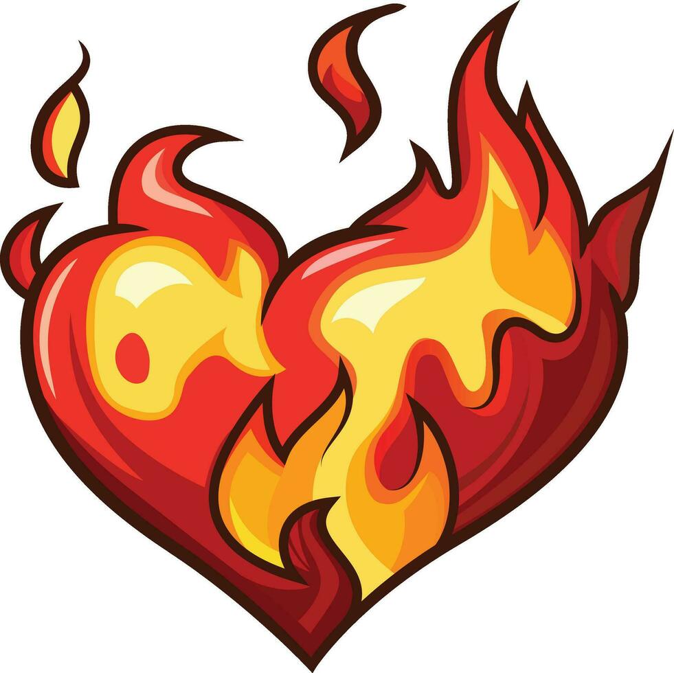 Heart on fire vector illustration, Flaming red heart stock vector image, Burning Heart clip art, symbol stock graphic