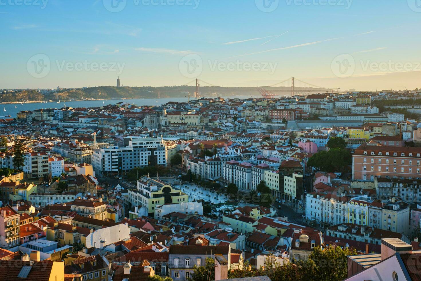 Sunset view of Lisbon from Miradouro da Senhora do Monte viewpoint. Lisbon, Portugal photo