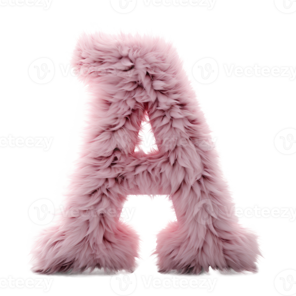 Pink furry letter A, on transparent background, created with generative AI png