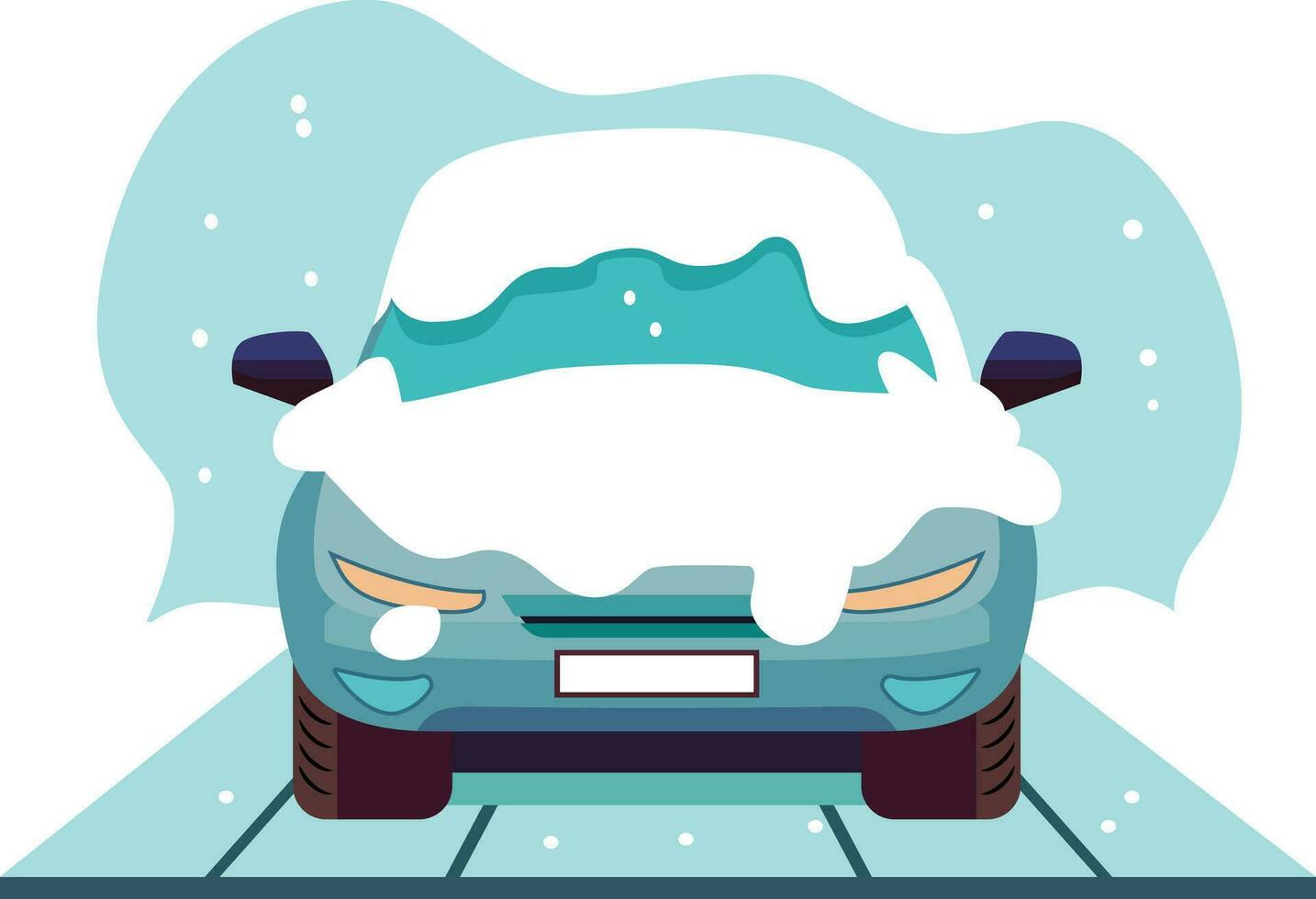 coche cubierto en nieve en un entrada de coches plano estilo vector ilustración, coche en invierno temporada cubierto en nieve y hielo, vehículo cubierto en nieve plano estilo valores vector imagen