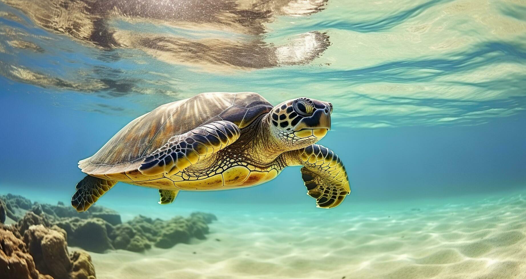Photo of Sea turtle in the Galapagos island. Generative AI