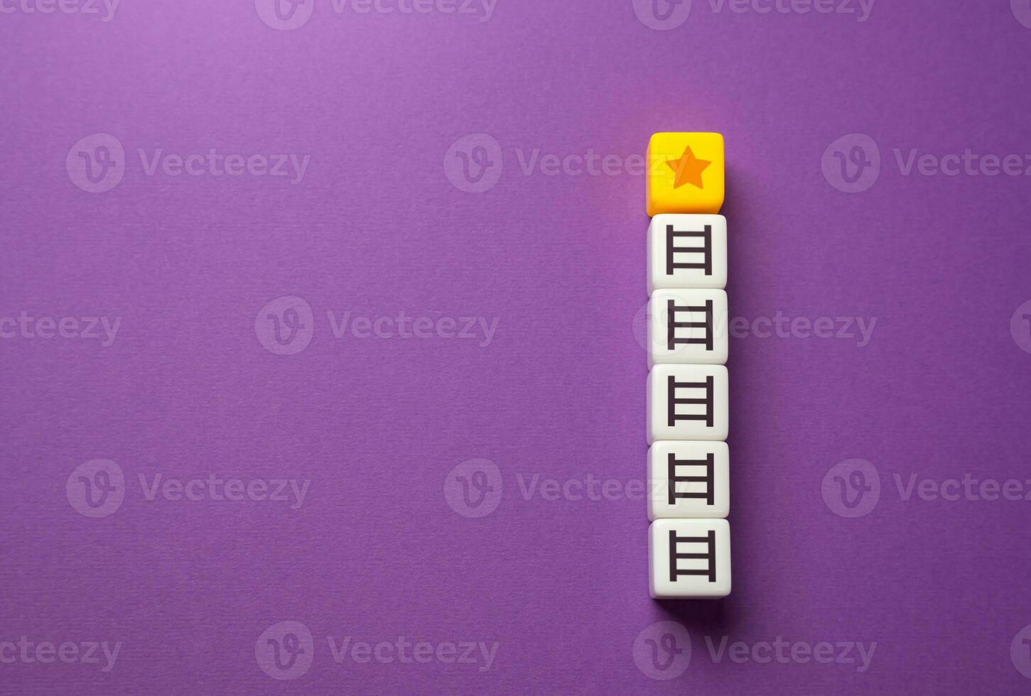 Reach the star. Gain recognition and fame. Metaphor for achieving a task. Climb to success. Get to the top. Ladder symbolizing progress, effort, and determination. Ascend and conquer obstacles photo