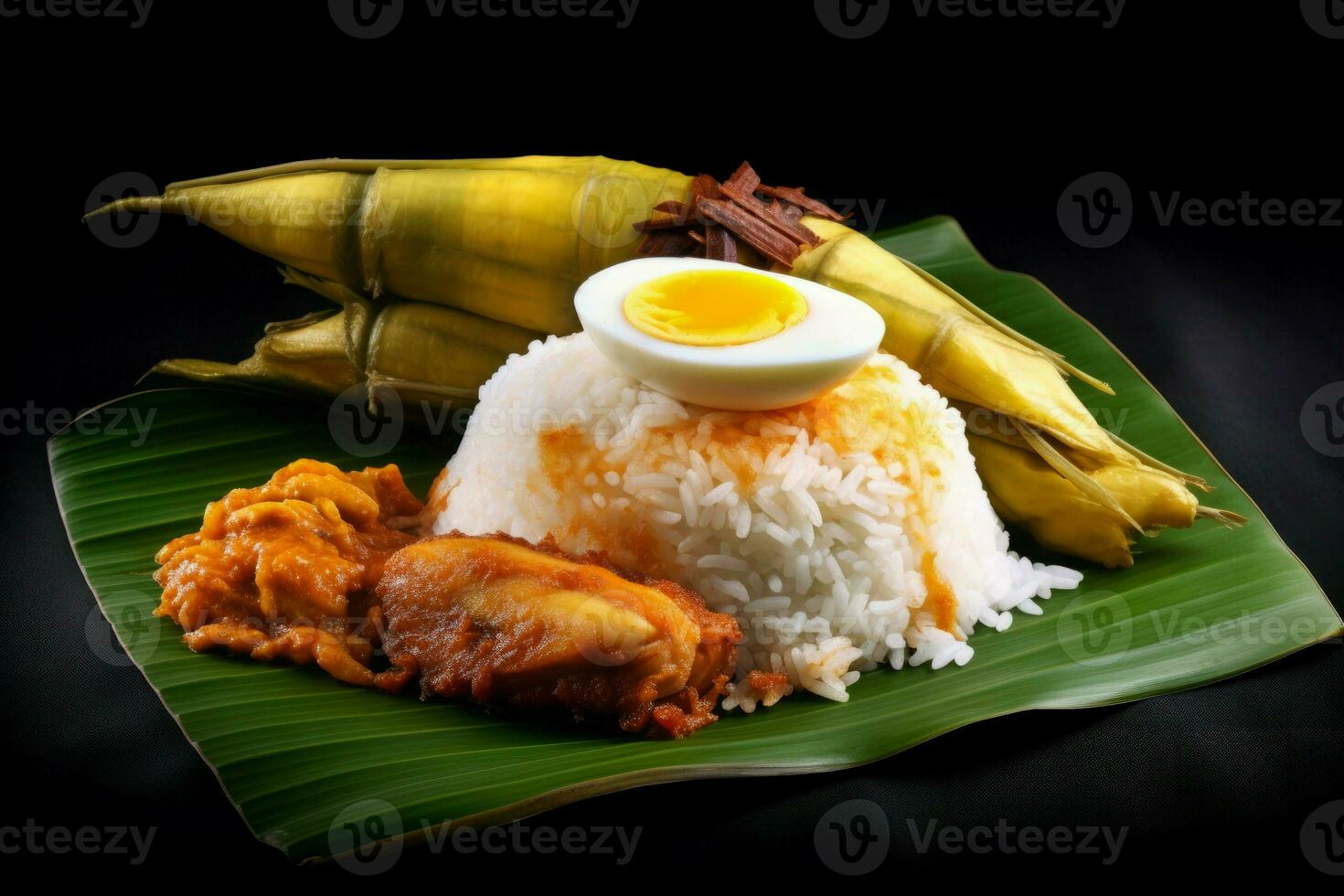 Nasi lemak banana leaf. Generate Ai photo