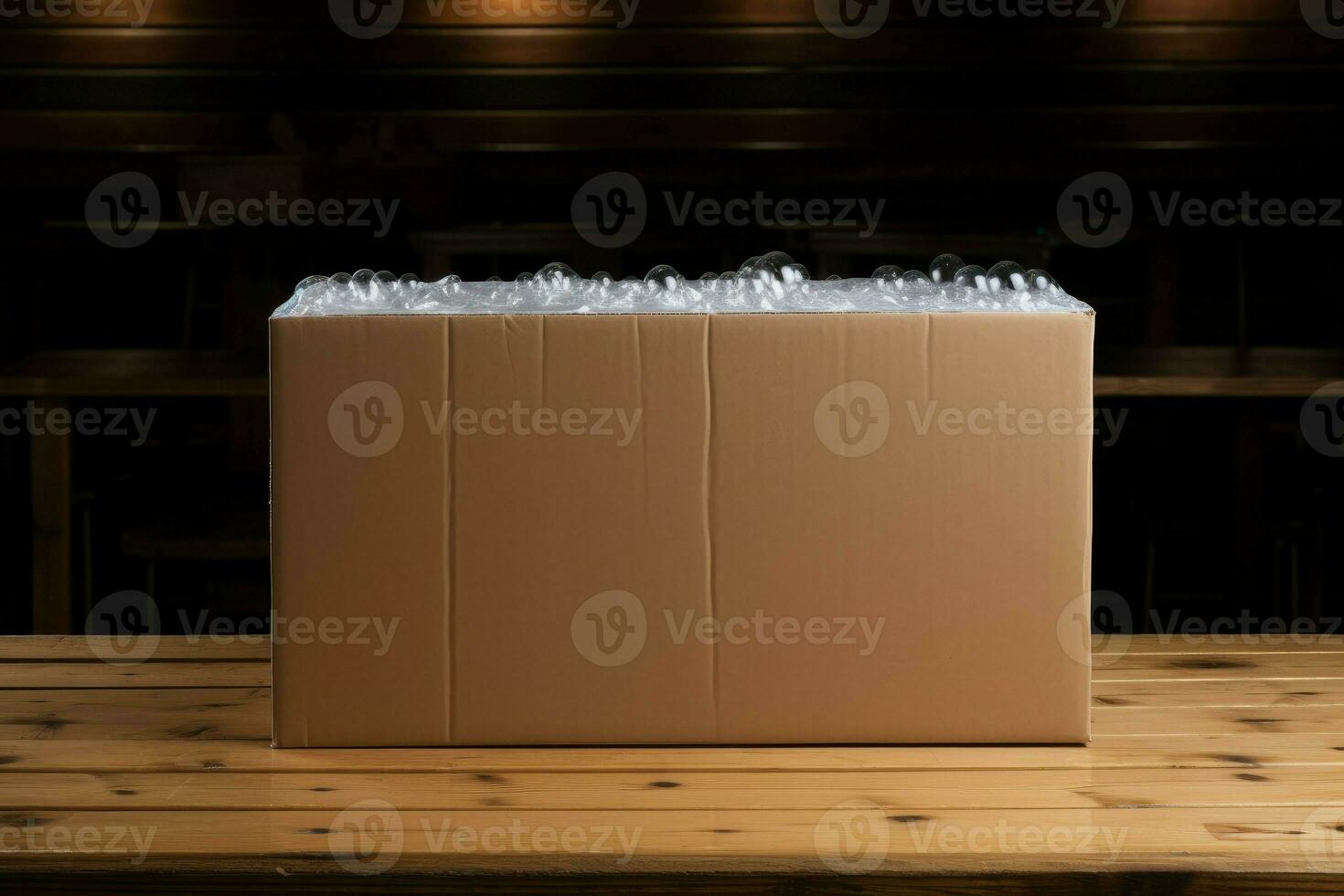 One open cardboard box with bubble wrap order container. Generate Ai photo