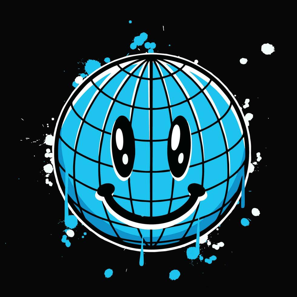 vector graffiti hand drawn smile globe designs for streetwear illustration