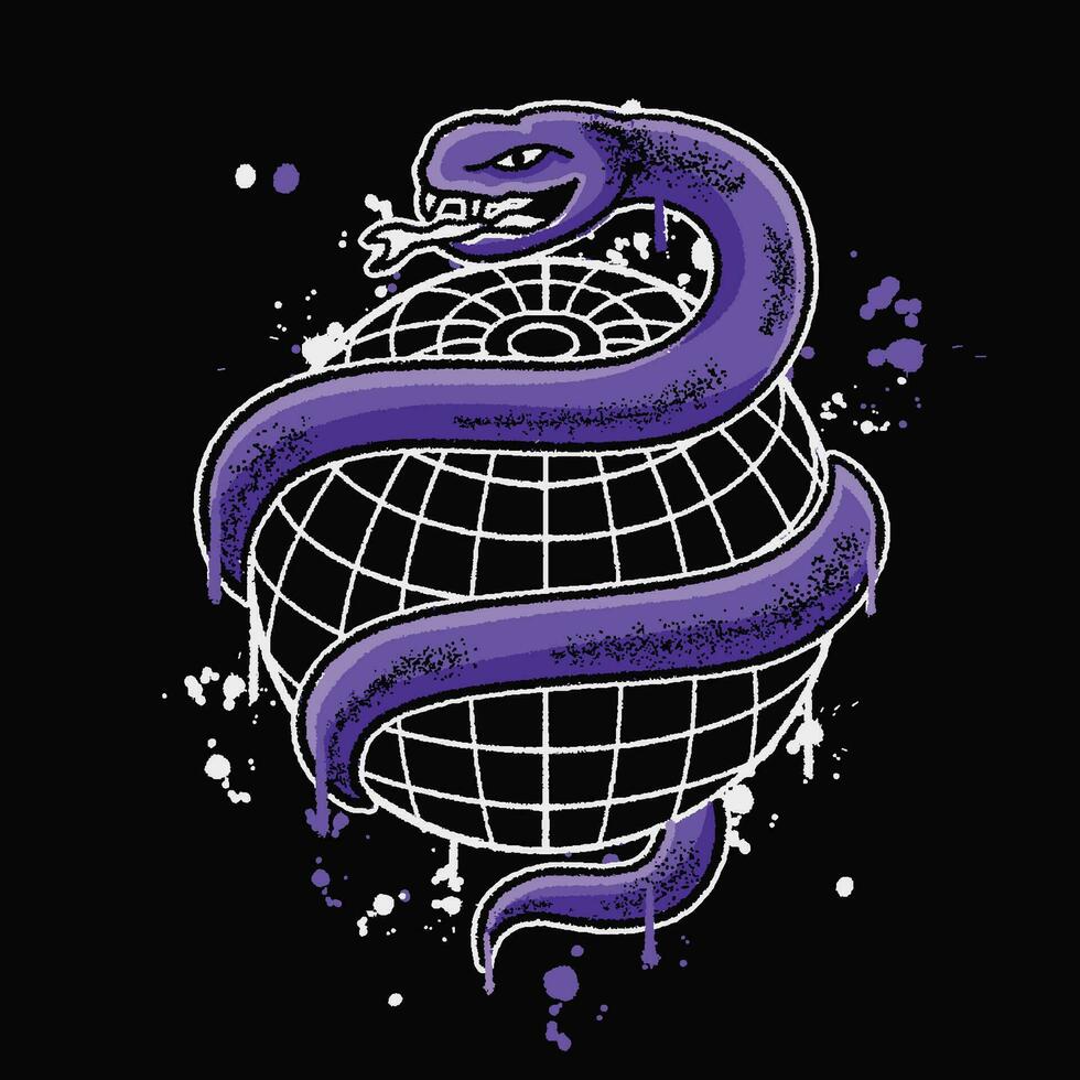 vector graffiti hand snake with globe designs for streetwear illustration