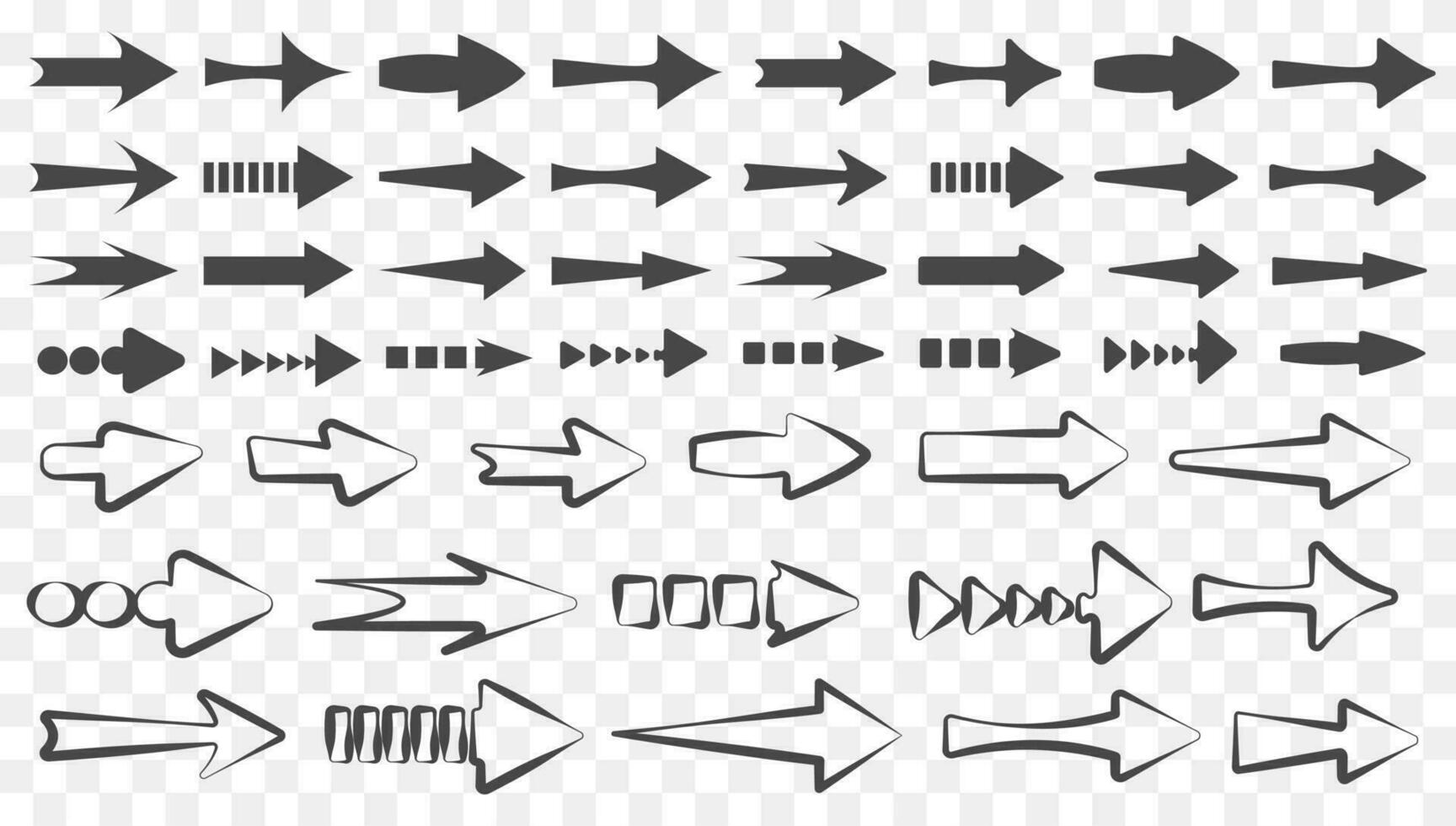 Arrows big black set icons. Arrow icon. Arrow vector collection. Arrow. Cursor. Modern simple arrows. Set of vector arrows of different shapes and sizes. Vector graphics. icons.