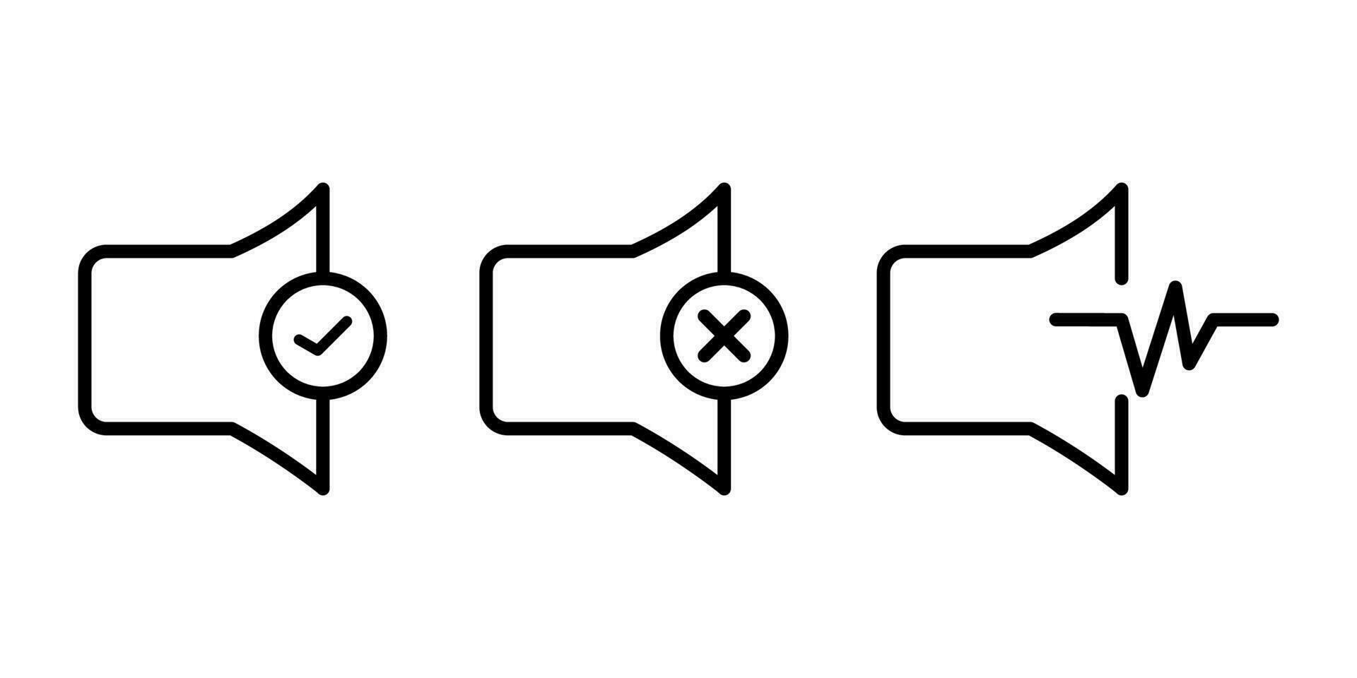 Icons that increase and decrease the sound. The icon indicates mute. Set of sound icons with different signal levels in line style. Vector. vector