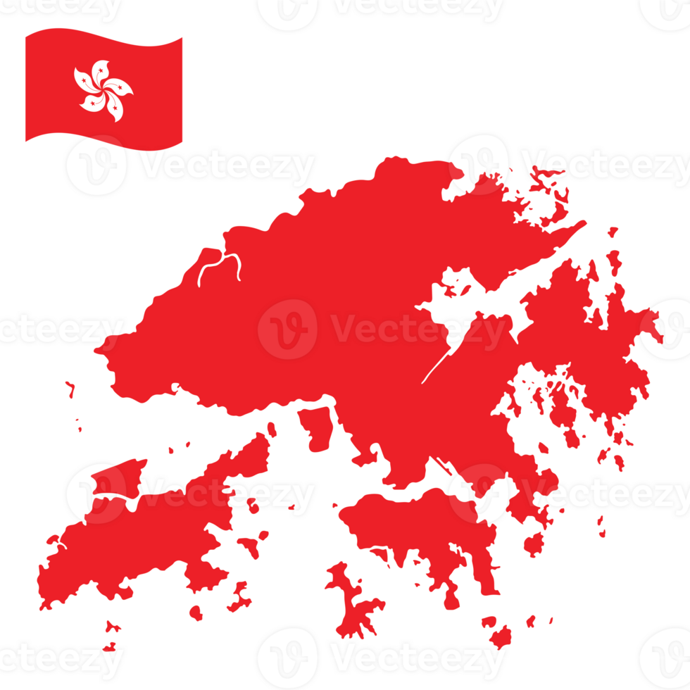 Map of Hong Kong with Hong Kong national flag png