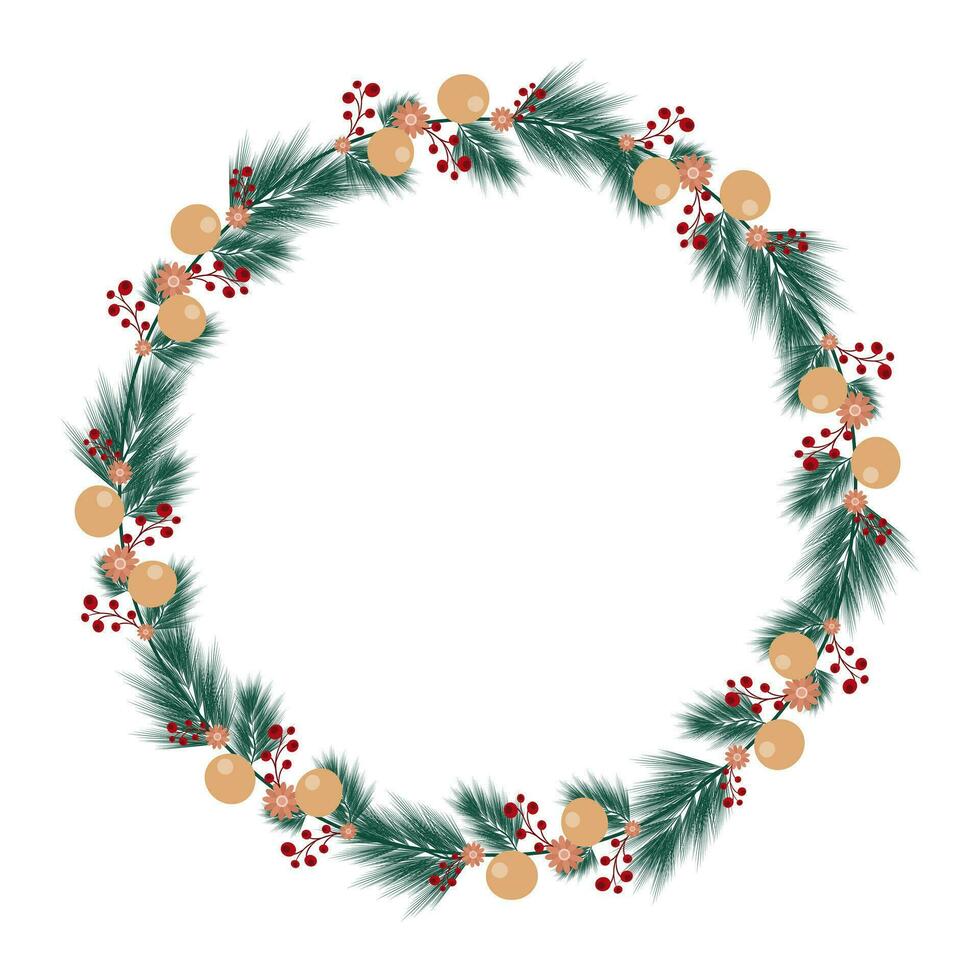 Round frame contour wreath with herbs and flowers isolated on white. Round frame Seamless pattern brush for your posters, designs, greeting cards, and wedding announcements vector