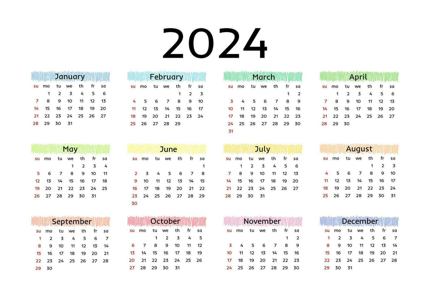 Calendar for 2024 isolated on a white background vector