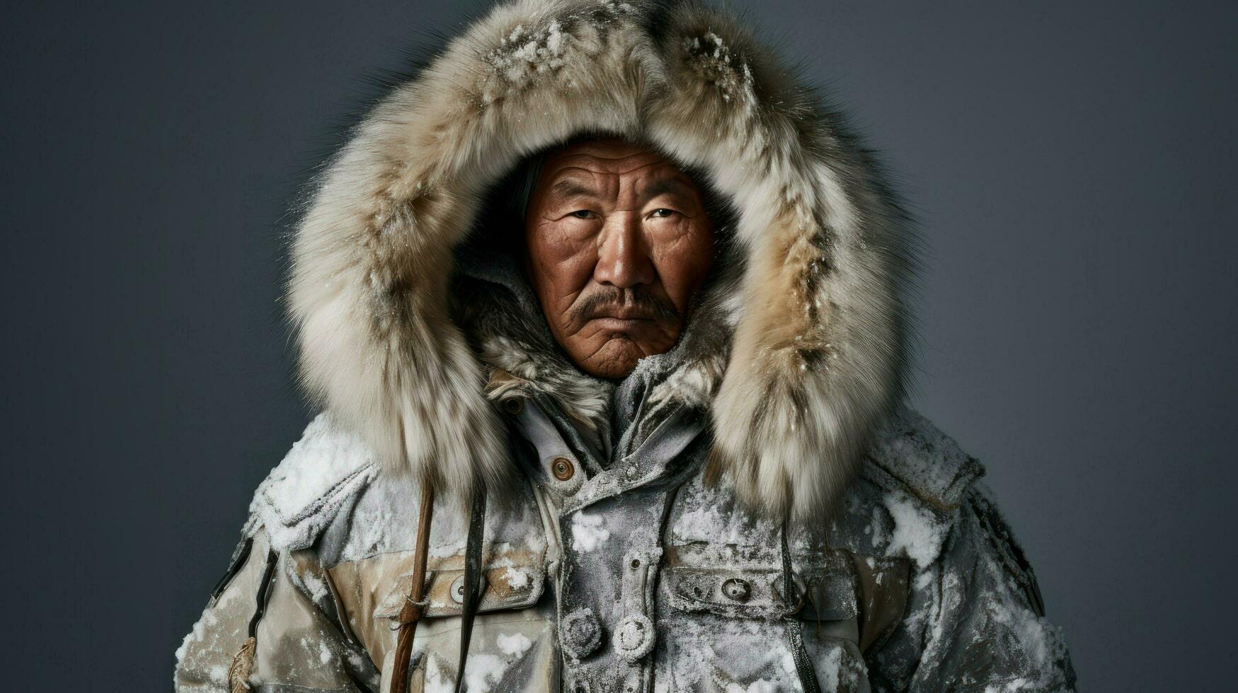 An eskimo wearing traditional clothes. Generative AI photo