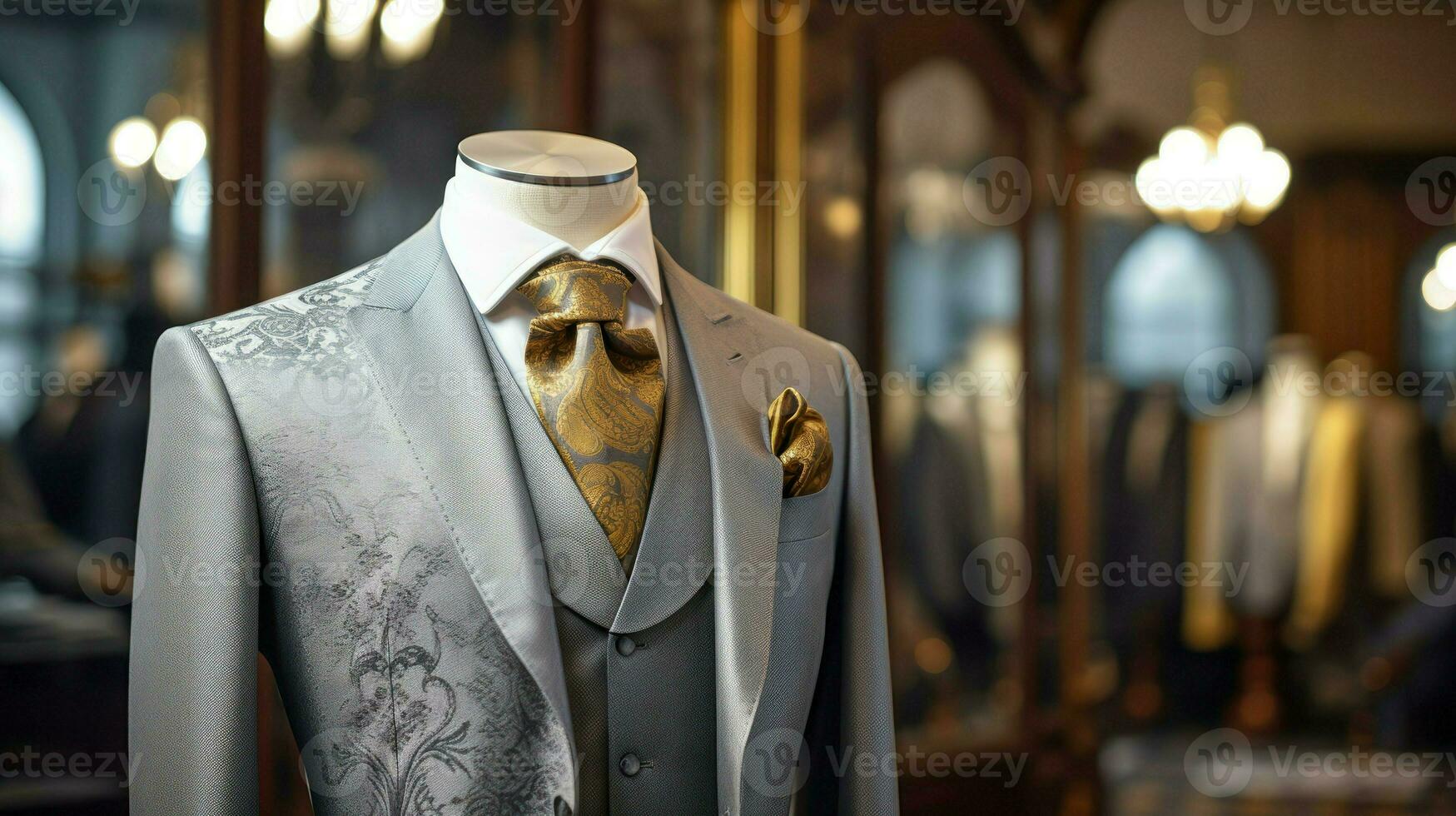 Photo of a suit visible on the model in the store. Generative AI