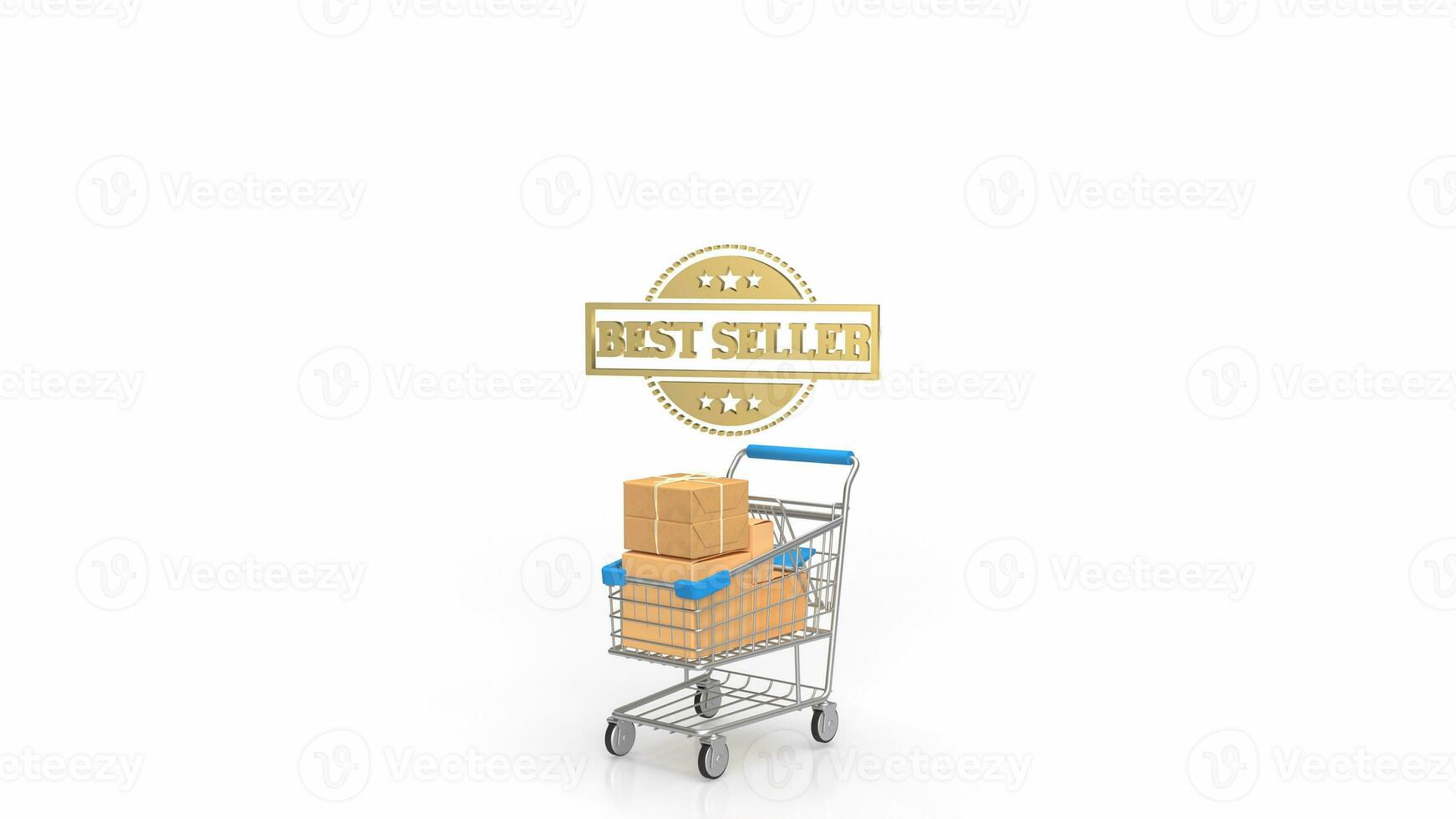 The Shopping cart and box on white Background for Advertising or Marketing concept 3d rendering photo