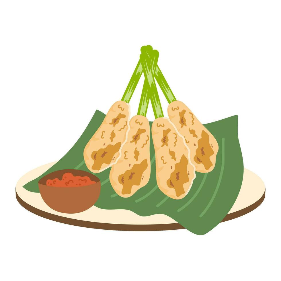 sate lilit minced seafood satay made from tuna fish vector