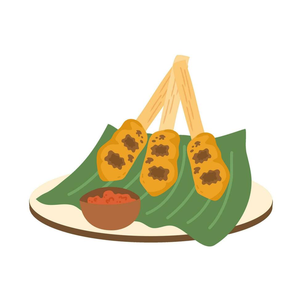 saciar pequeña tradicional balinés picado pollo satay vector