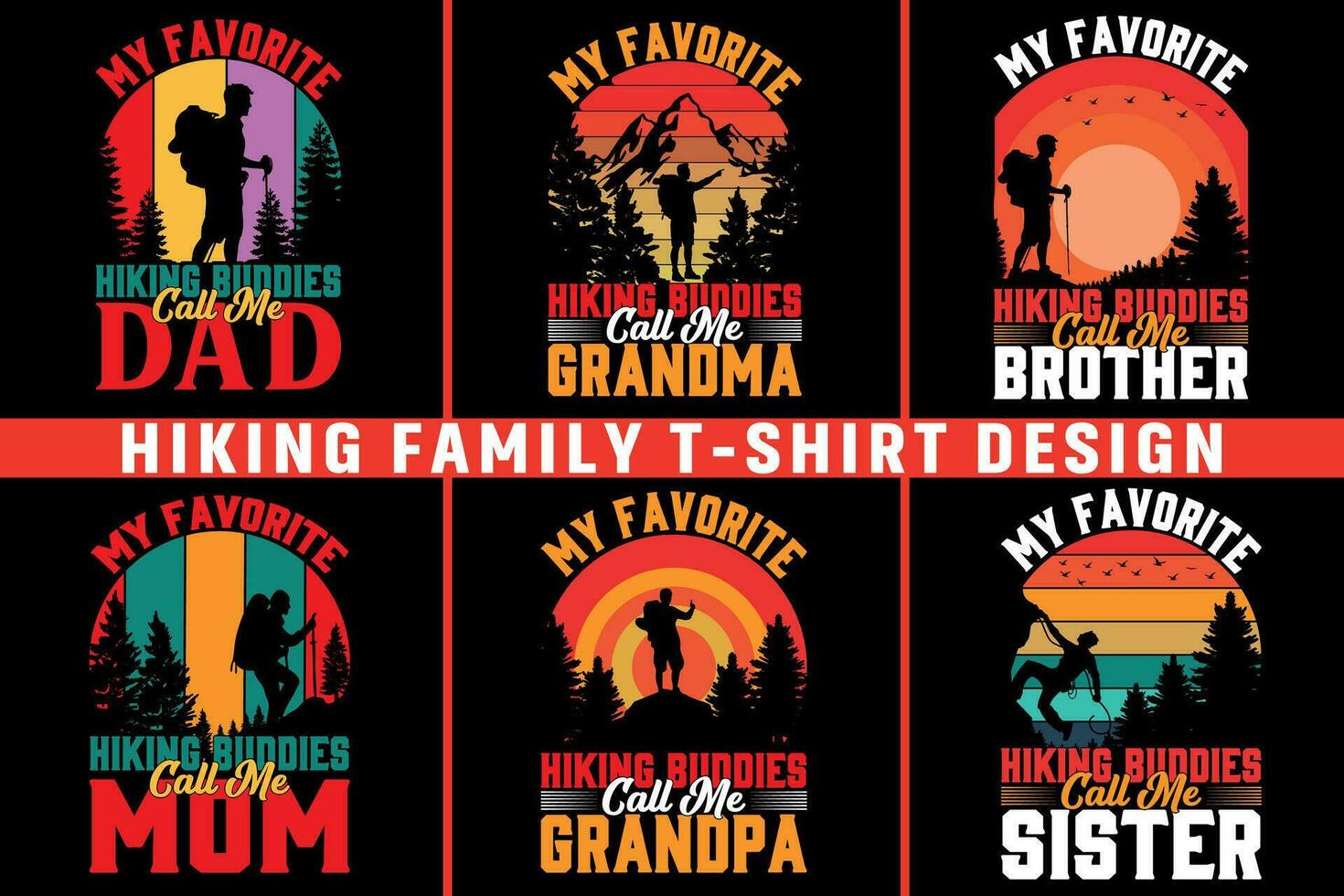 Hiking Family T-shirt Design Bundle Vector
