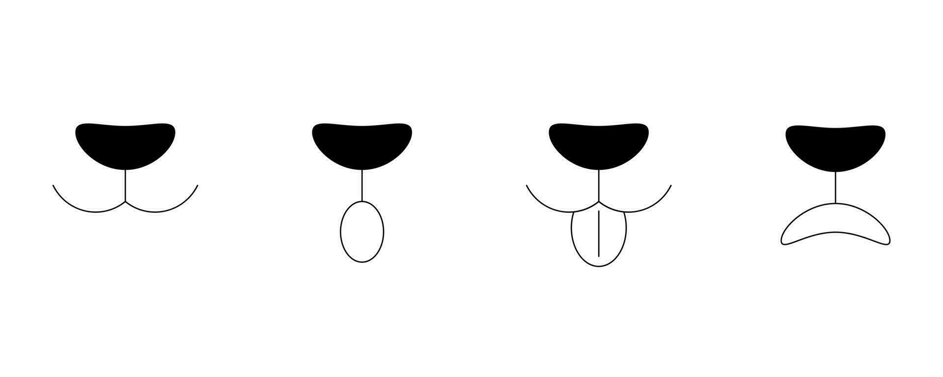 Dog face mouth nose. Cat mouth. Happy animal face with open mouth. Icons set. Vector illustration isolated on white background.